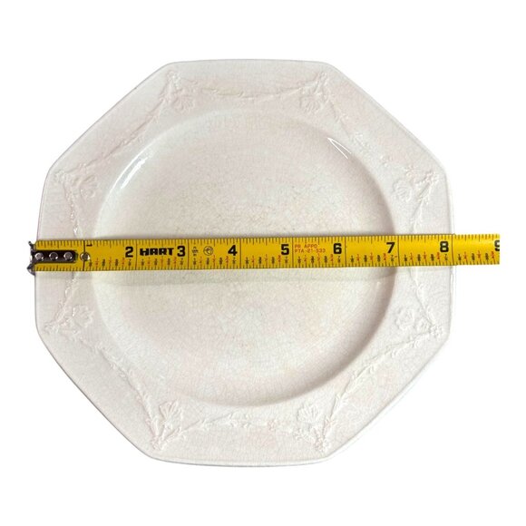 Set Of 4 Wedgwood Queensware Octagonal Embossed White Lunch Plates 8” Vintage - Picture 4 of 8